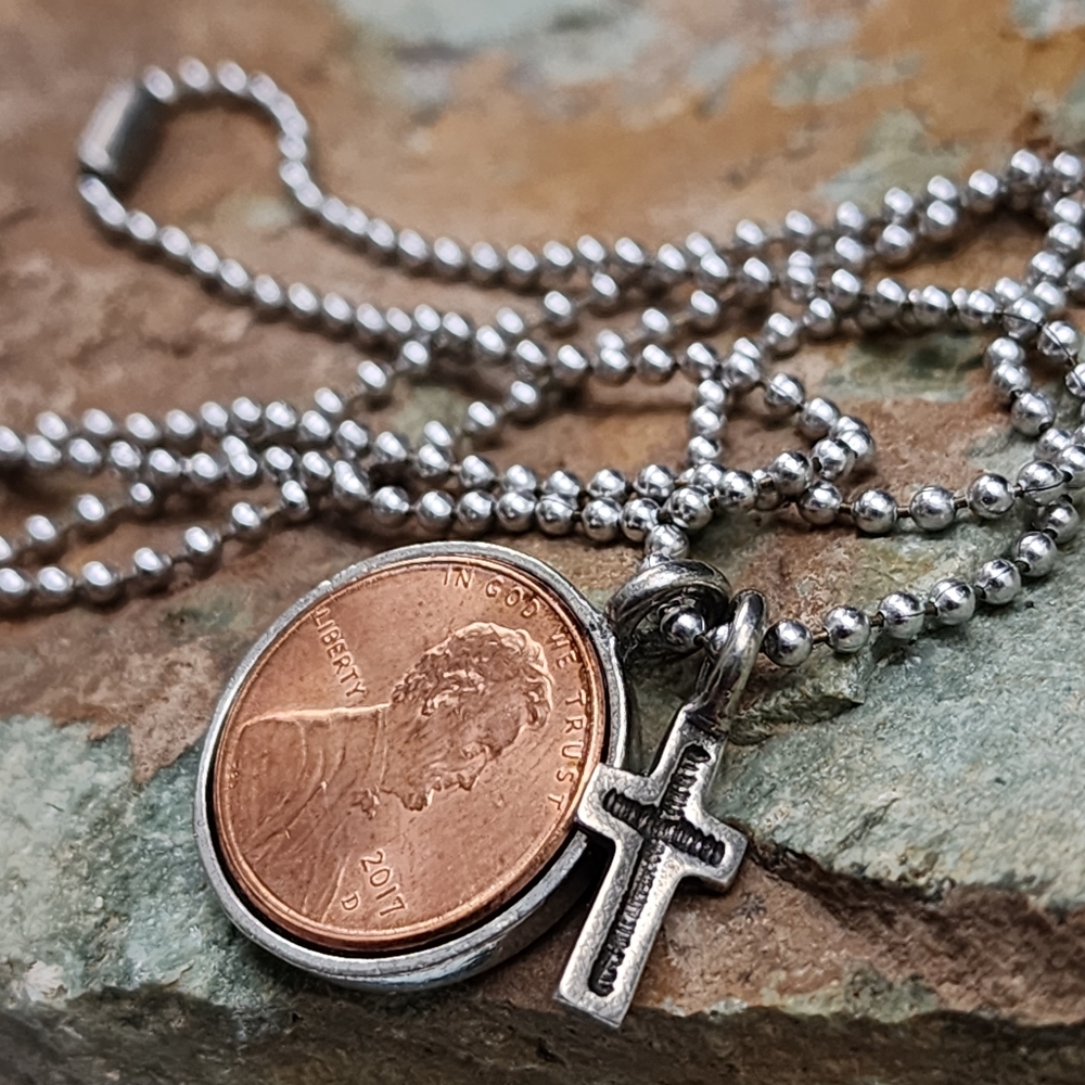 ❤️ Silver Chain Pendant Copper Coin black Cross Hypoallergenic Minimalist